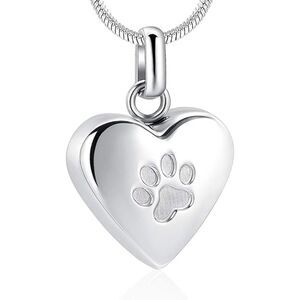 Heart Shaped Pet Paw Memorial Locket Urn Locket Ashes Holder Sympathy Gift